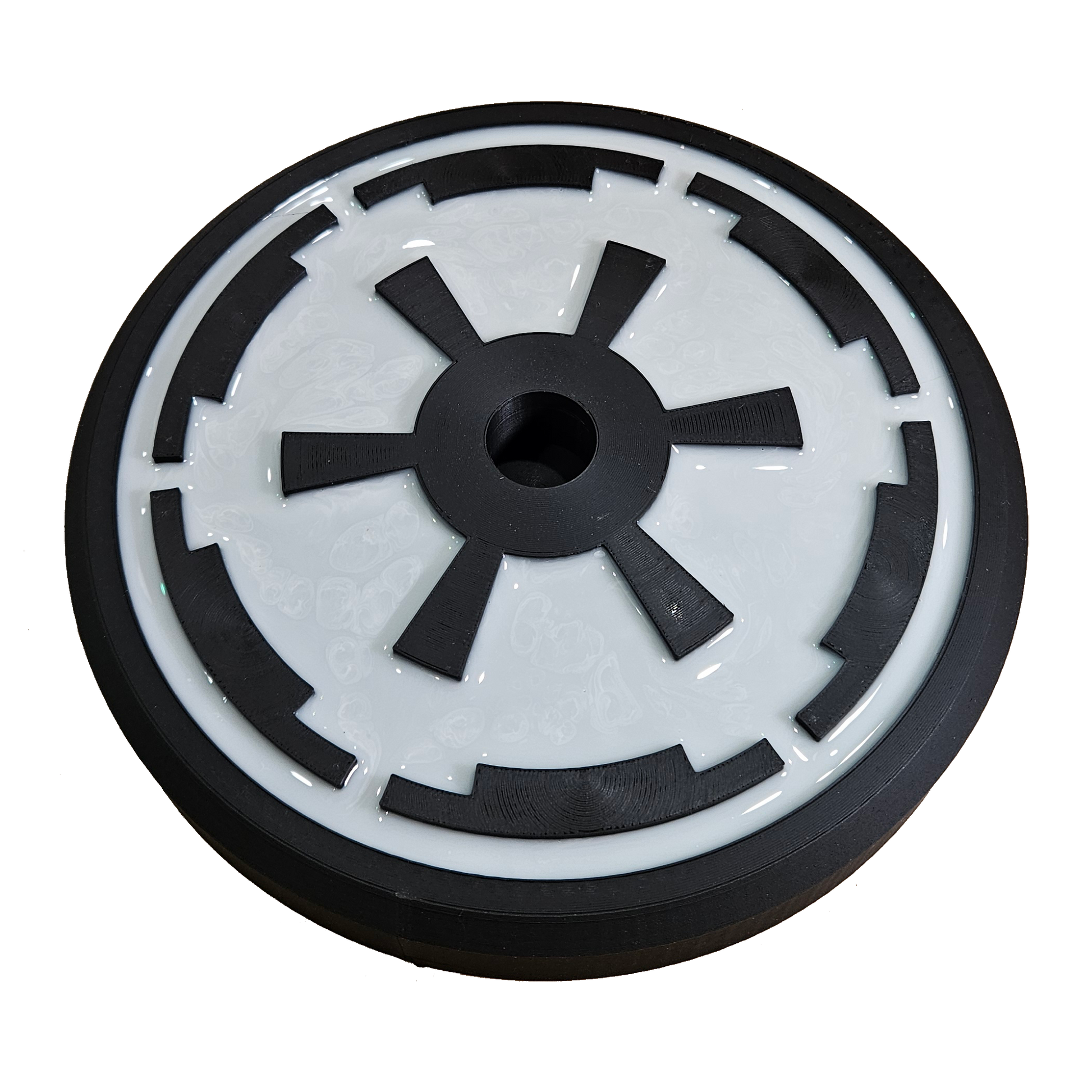 Black and white wheel or pulley on a white background
